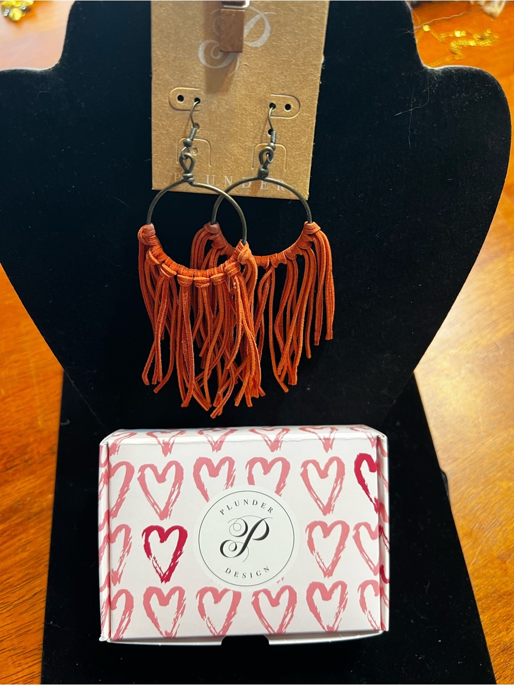 Plunder Rust Orange Fringe Hoop Earrings